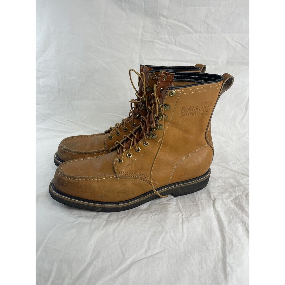 Men's VTG USA 1970s Brown Mason Field & Stream Moc Toe Hunting Work Boots Sz 14